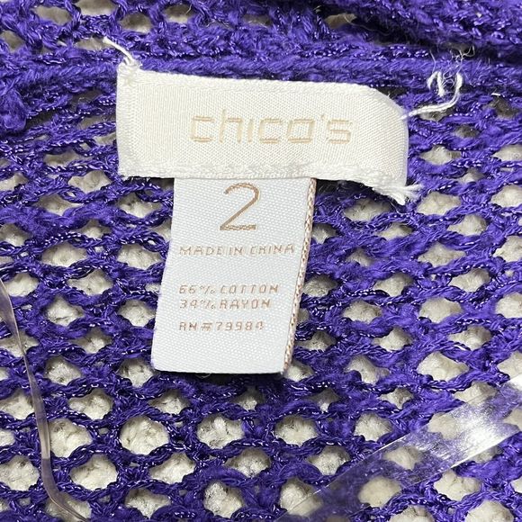 Chicos Open Knit Purple Cardigan Sweater Sz 2 Large Long Lightweight Open Front - Picture 3 of 7